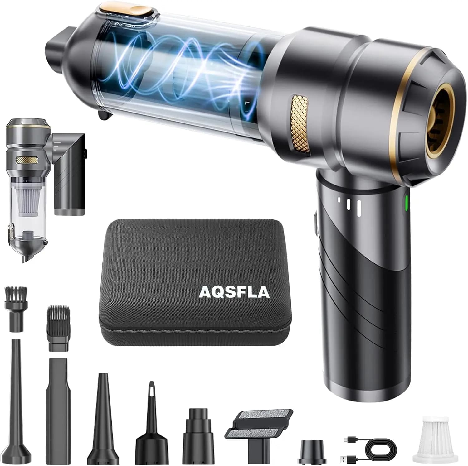Aspirapolvere portatile senza fili per auto 22000PA Mini portatile ricaricabile con motore brushless e soffiante - Grigio, piccolo