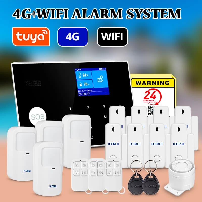 KERUI 4G/WIFI Sistema di Allarme di Sicurezza per Allarme Domestico Display di Temperatura/Umidità Protezione di Sicurezza Tuya Vita Intelligente 433 mhz G34