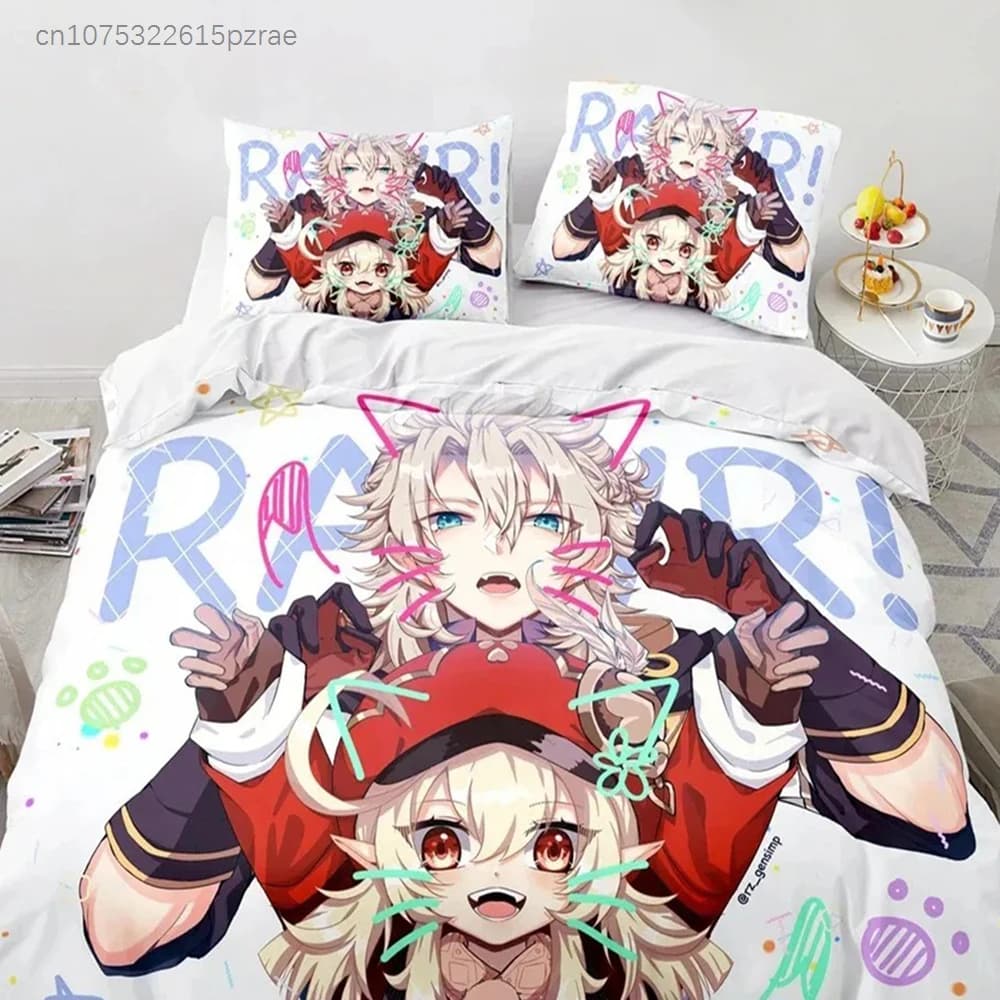 3D Print Genshin Impact Anime Game Bedding Set Double Twin King Duvet Cover Comforter Pillowcase Boys Girls Adults Bedroom
