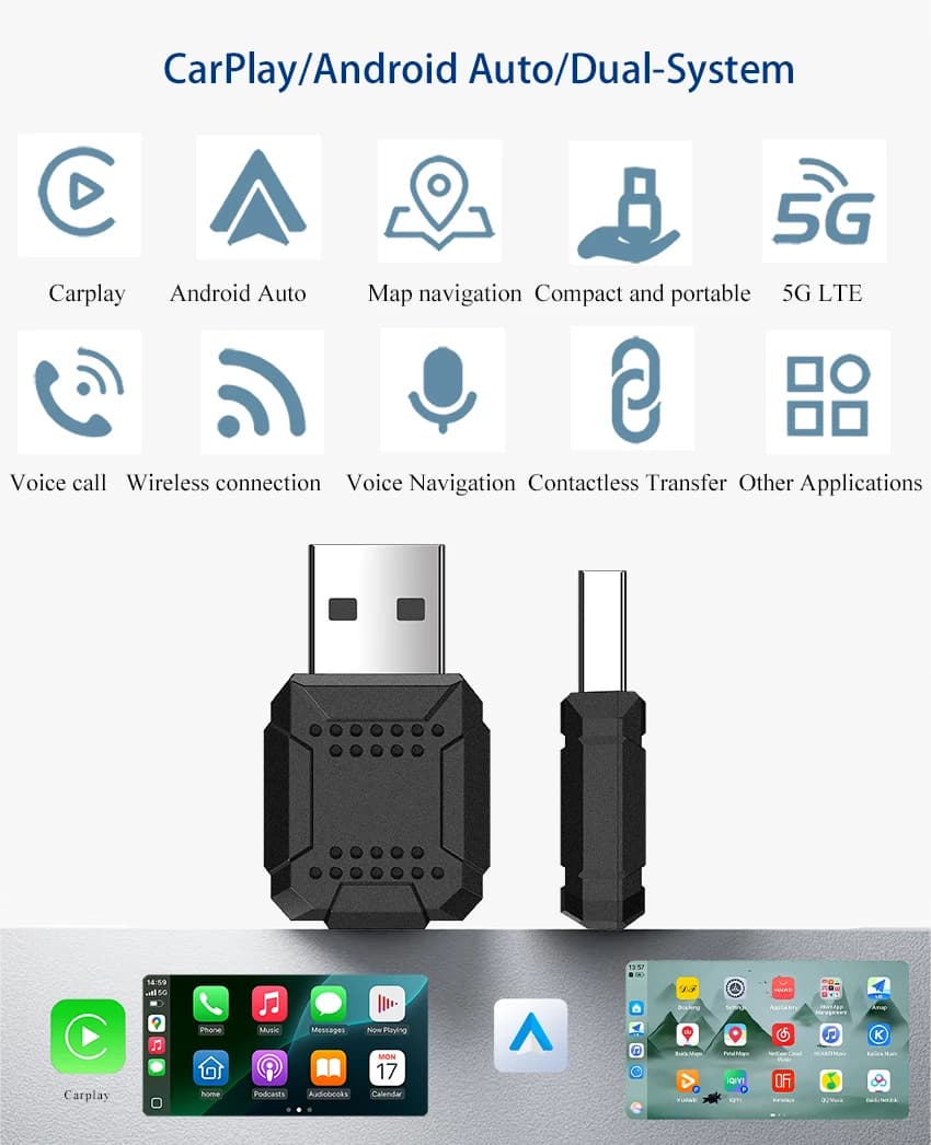 Adattatore Wireless CarPlay Android Auto Plug and Play con Dongle USB Smart Mini Box per VW Toyota Nissan Honda Ford
