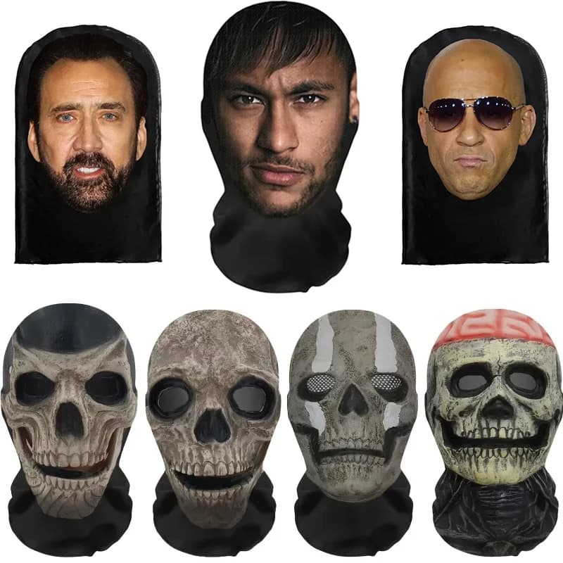 Maschera di Halloween Puntelli Cosplay Passamontagna Full Face Maglia elastica Traspirante Copricapo con teschio Festa horror Halloween Fantasma Faccia