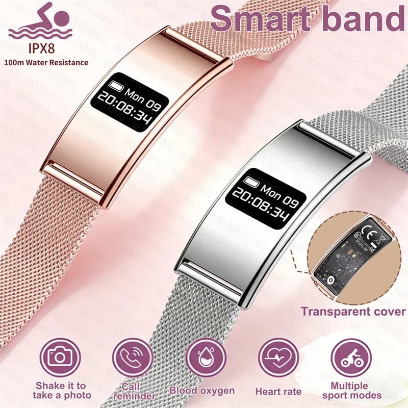 Ultra slim smart bracelet for men and women, heart rate and sleep monitoring, waterproof IPX8, sports fitness tracker, smartwatch for Android iOS