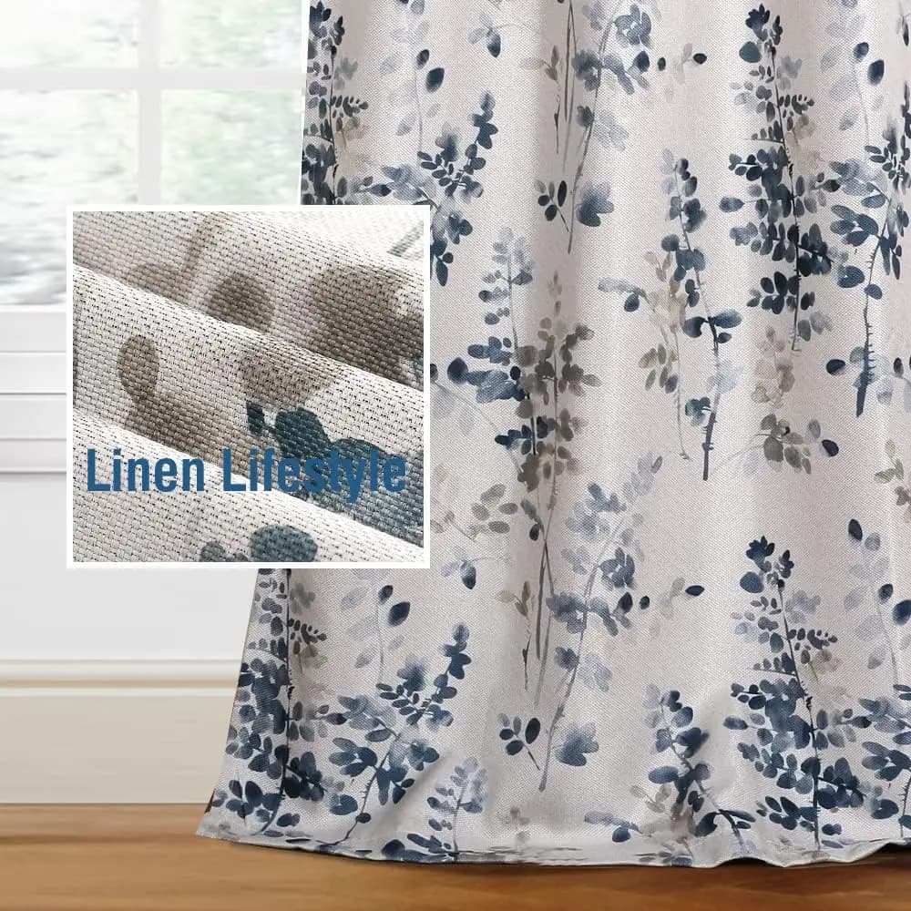 Tende Oscuranti Termiche Blu Floreali, Lunghe 213 cm, con Occhielli in Tela Testurizzata per Soggiorno e Camera da Letto, 2 Pannelli