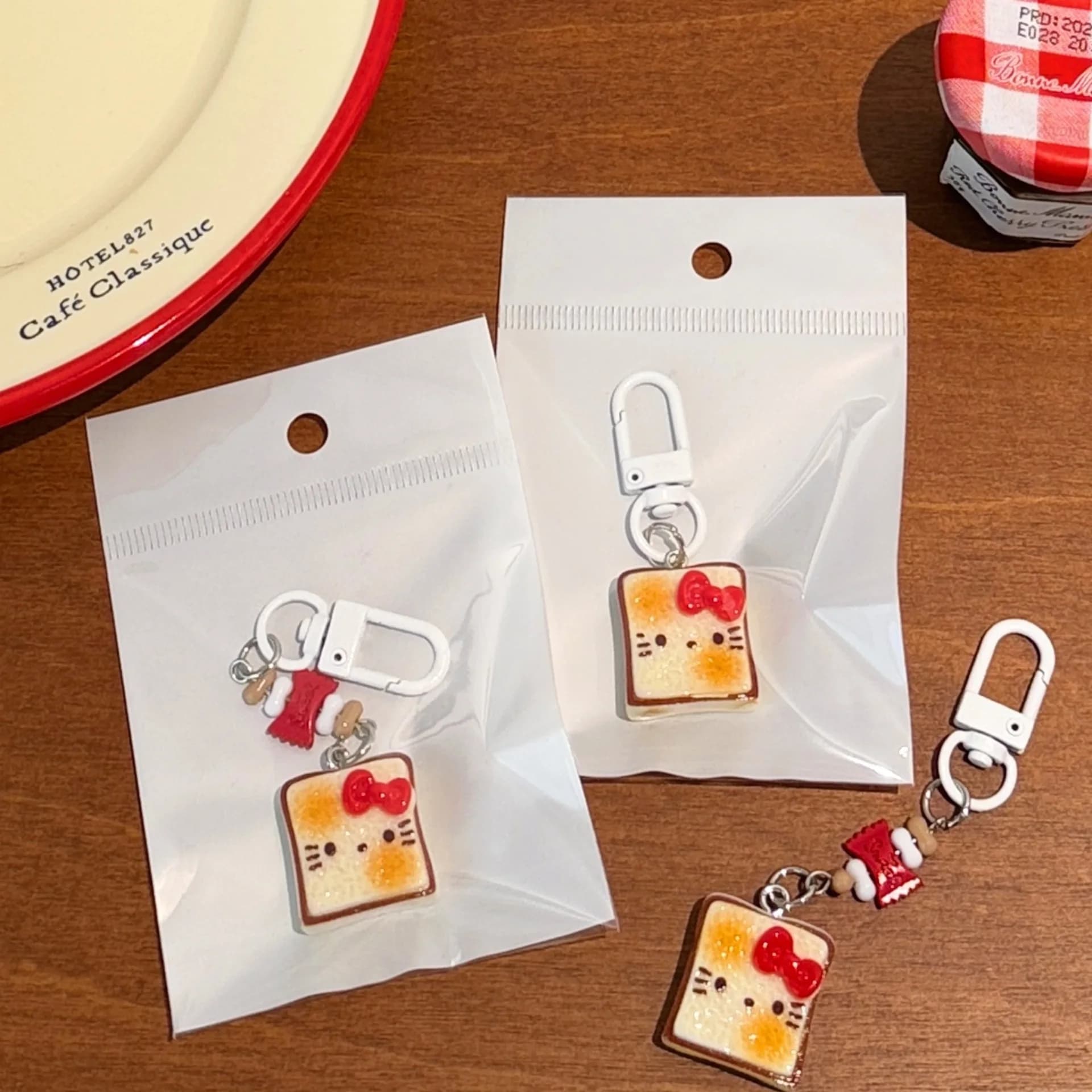 Portachiavi a Forma di Toast con Gatto, Carino e Creativo, Ciondolo Decorativo per Zaino, Piccolo Ornamento Pendente, Portachiavi Gatto