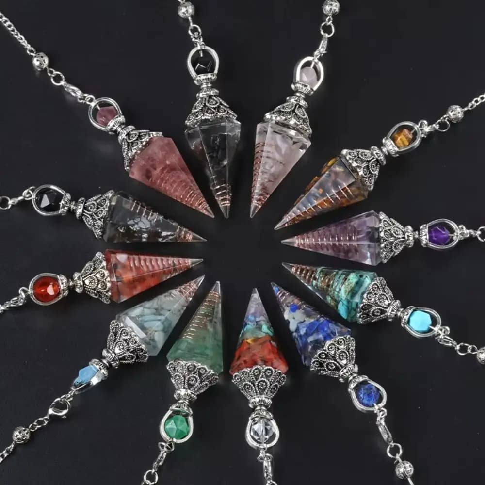 Hexagonal Cone Natural Chips Pendulums Dowsing Yoga Pendant Crystal Pendulum Spiritual Amethysts Witchcraft Pendulo Women