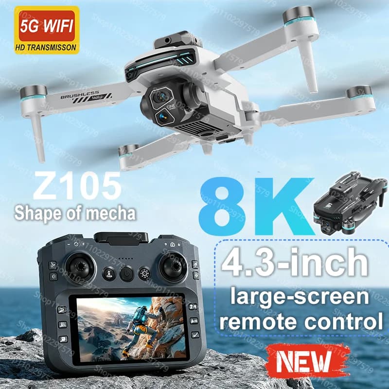 New Z105 RC Drone 8K Professional HD Camera FPV Optical Flow Positioning Engine Brushless 4.3 Control Poles Screen Quadcopter Toys