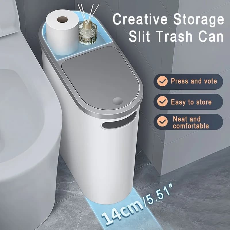 Cestino per Rifiuti da Bagno da 10L, Pattumiera Domestica Creativa Salvaspazio, Cestino a Pressione con Coperchio, Cestino Semplice per Carta e Rifiuti da Cucina