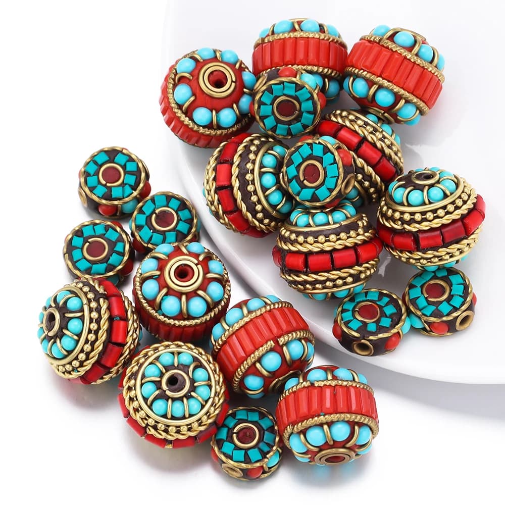 2 pz/lotto perline distanziatrici in resina in lega fatte a mano indonesiane perline allentate rotonde per la creazione di gioielli accessori per bracciali con collana fai da te