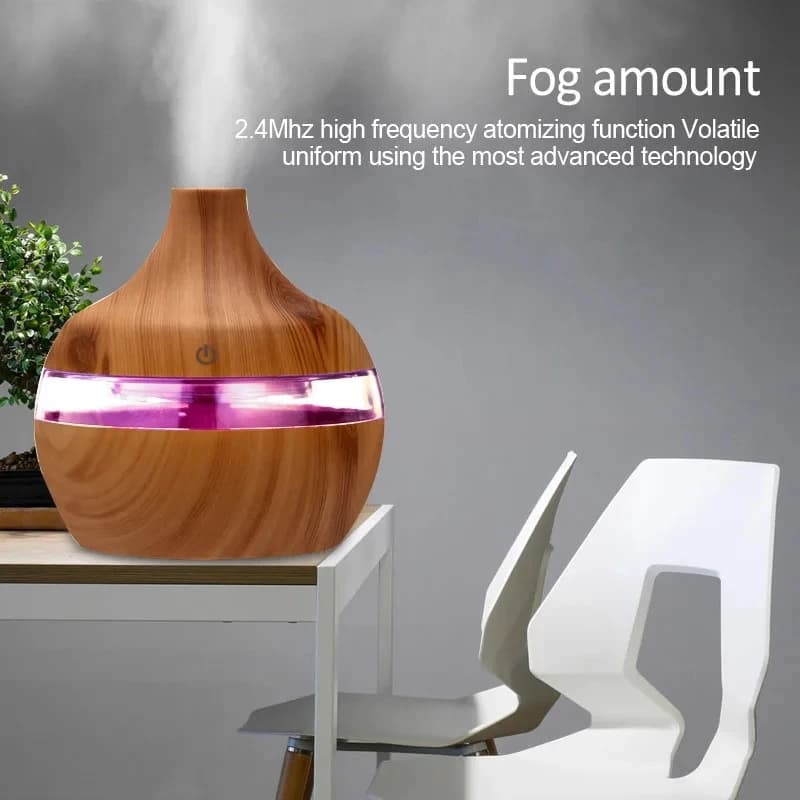 Umidificatore Elettrico Diffusore di Aromi in Legno, Umidificatore ad Ultrasuoni per Oli Essenziali, Nebulizzatore di Aromaterapia a Nebbia Fredda per Casa 300ml