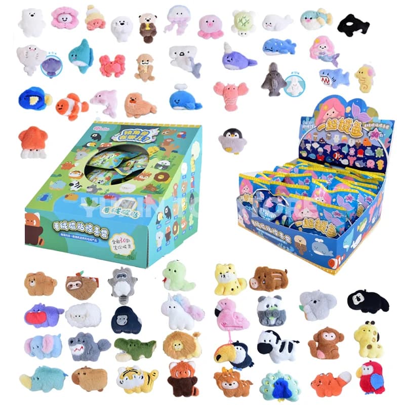 Kepelon Original Small Aquarium Marine Animal Rainforest Plush Refrigerator Magnet Sticker Blind Box Kawaii Toy Pendant Keychain
