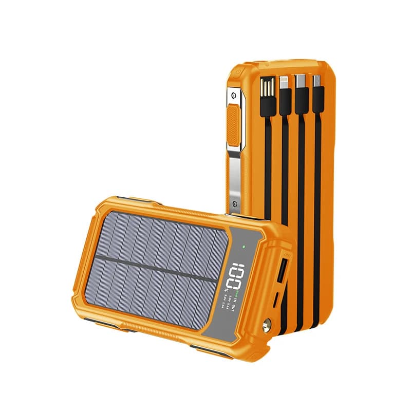 Banche di energia solare portatili Ricarica rapida con cavo luminoso Powerbank da 20000 mAh per iPhone 15 Samsung S22 Xiaomi Batteria per telefono cellulare