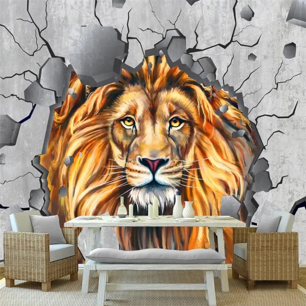 custom Papel De Parede 3D Photo Brick Wall Lion Mural wallpaper for Living Room TV Sofa Background Wall Covering art home decor