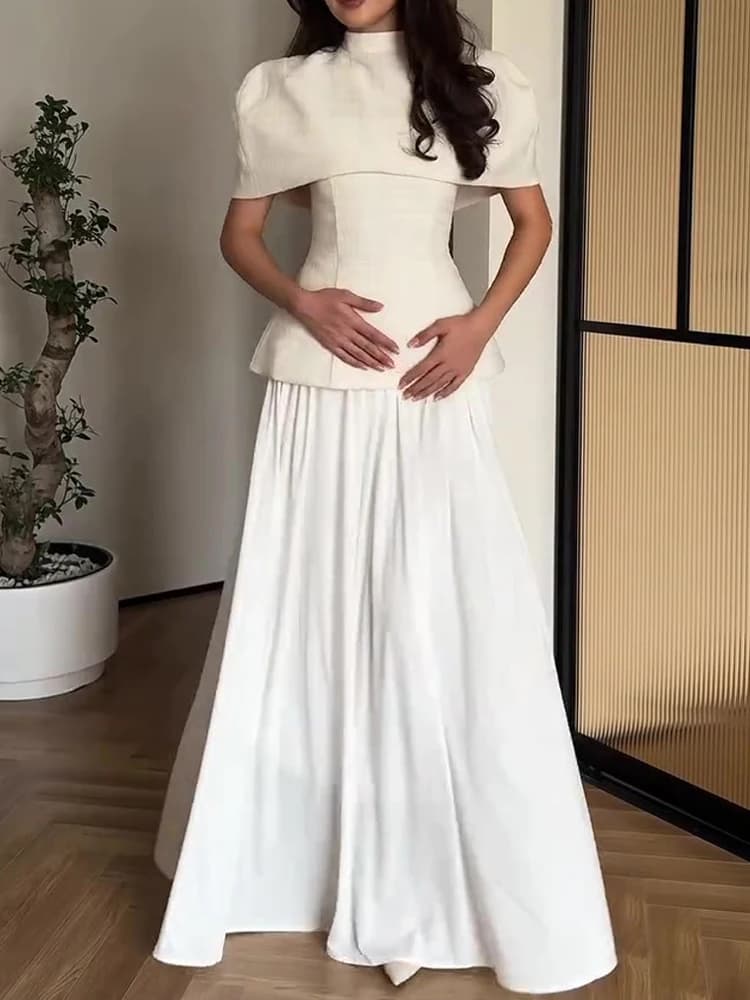 Elegante dolcevita mantello e gilet e gonna lunga abito da donna moda vita alta gonna da festa solida abiti temperamento moda set da 3 pezzi