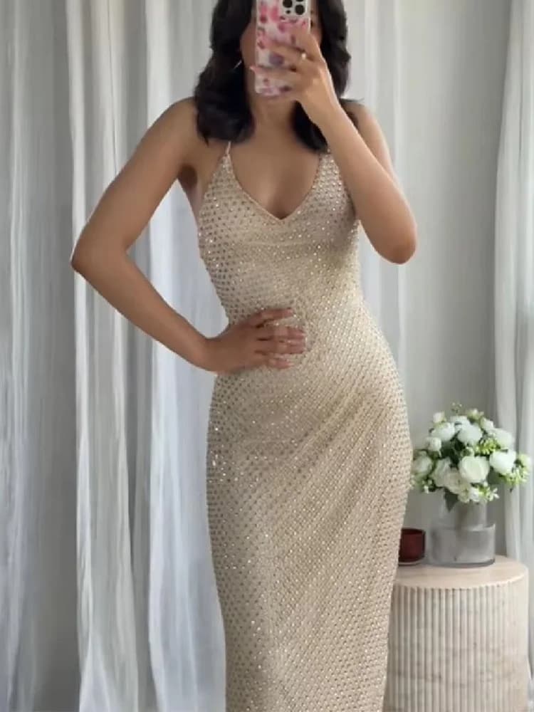 HH Women's Summer Sexy Long Dress Swinging Collar Backless Decoration Button Female New Fashion Solid Slim Sleeveless Dress