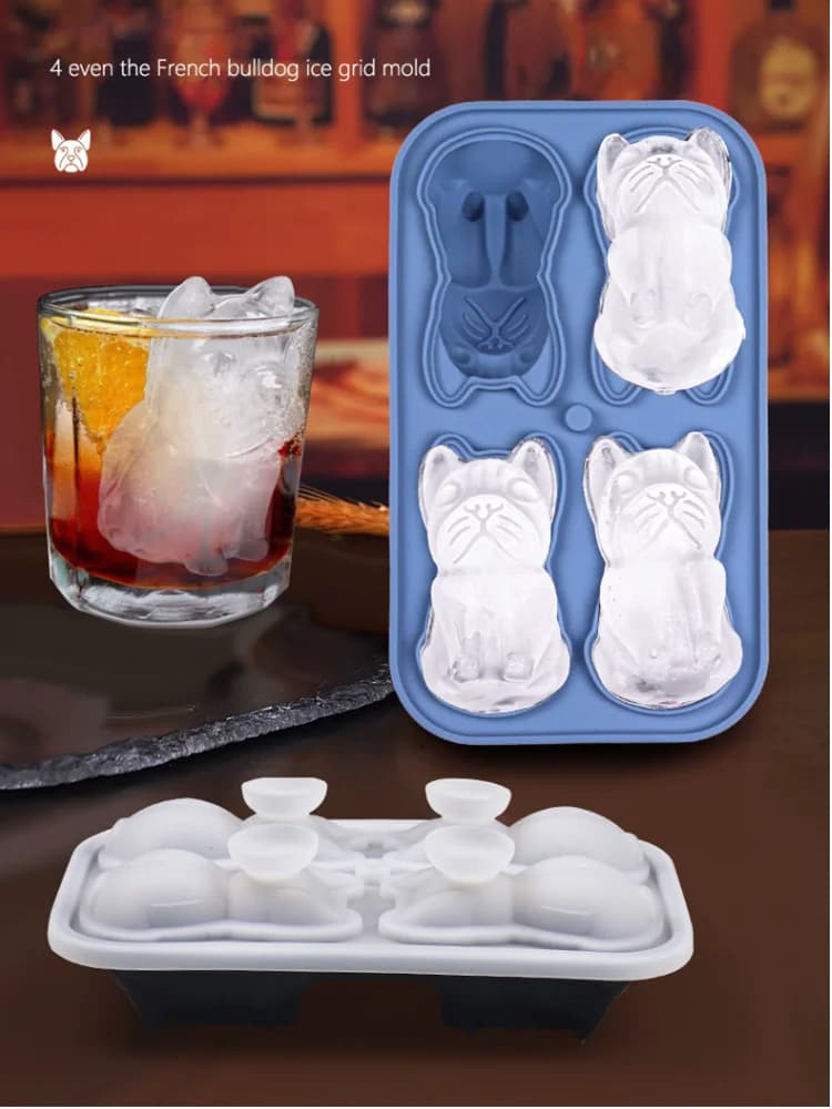 Stampo per gelato Bulldog Stampo in silicone adorabile a forma di cane Stampo per cubetti di ghiaccio per whisky Vassoio multifunzionale fai da te