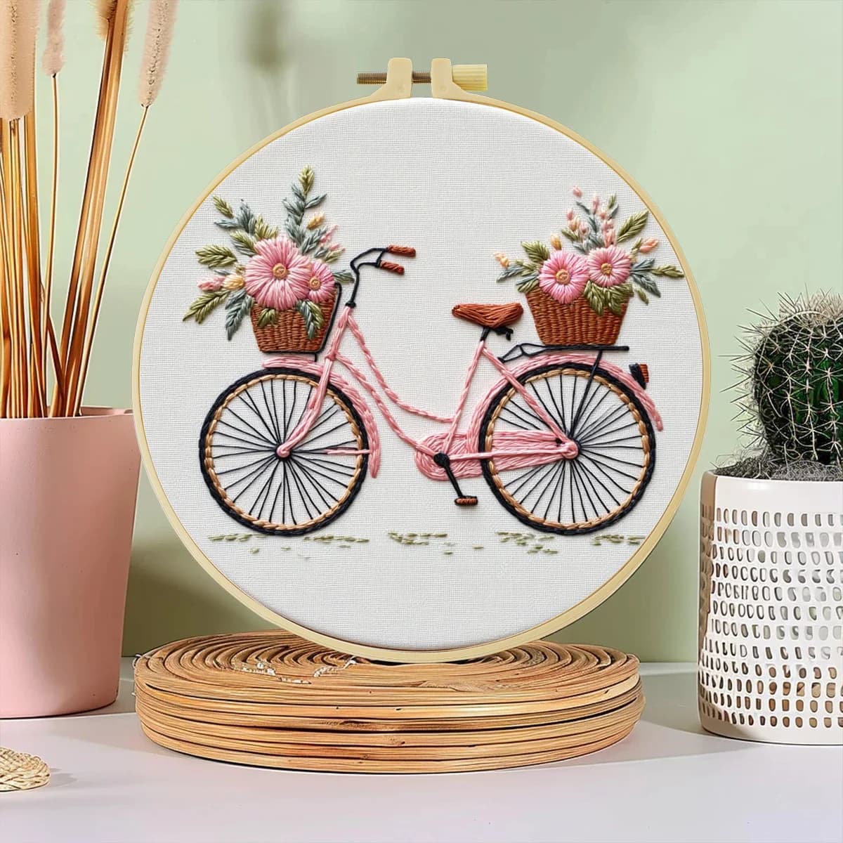 1 pz 20X20 CM/7.87 pollici Fiori sulla bicicletta Ricamo Starter Kit Kit FAI DA TE Cucito Arte Decorazioni Per La Casa Set per Principianti
