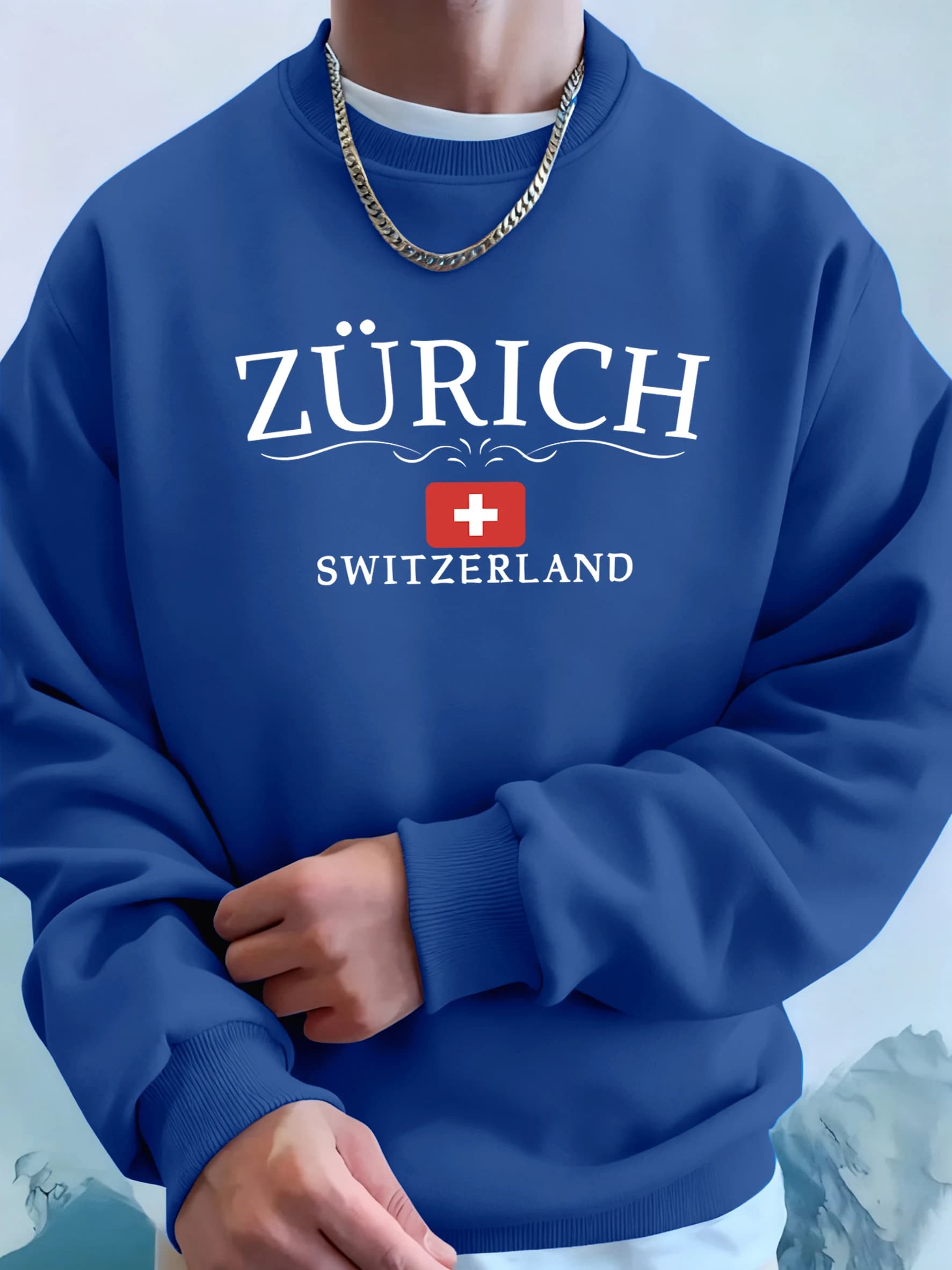Zurich Switzerland Letter And Flag Prints Tops Unisex Warm Street Sportswears Loose Casual Hoodie Soft Oversized Sweatshirts Man