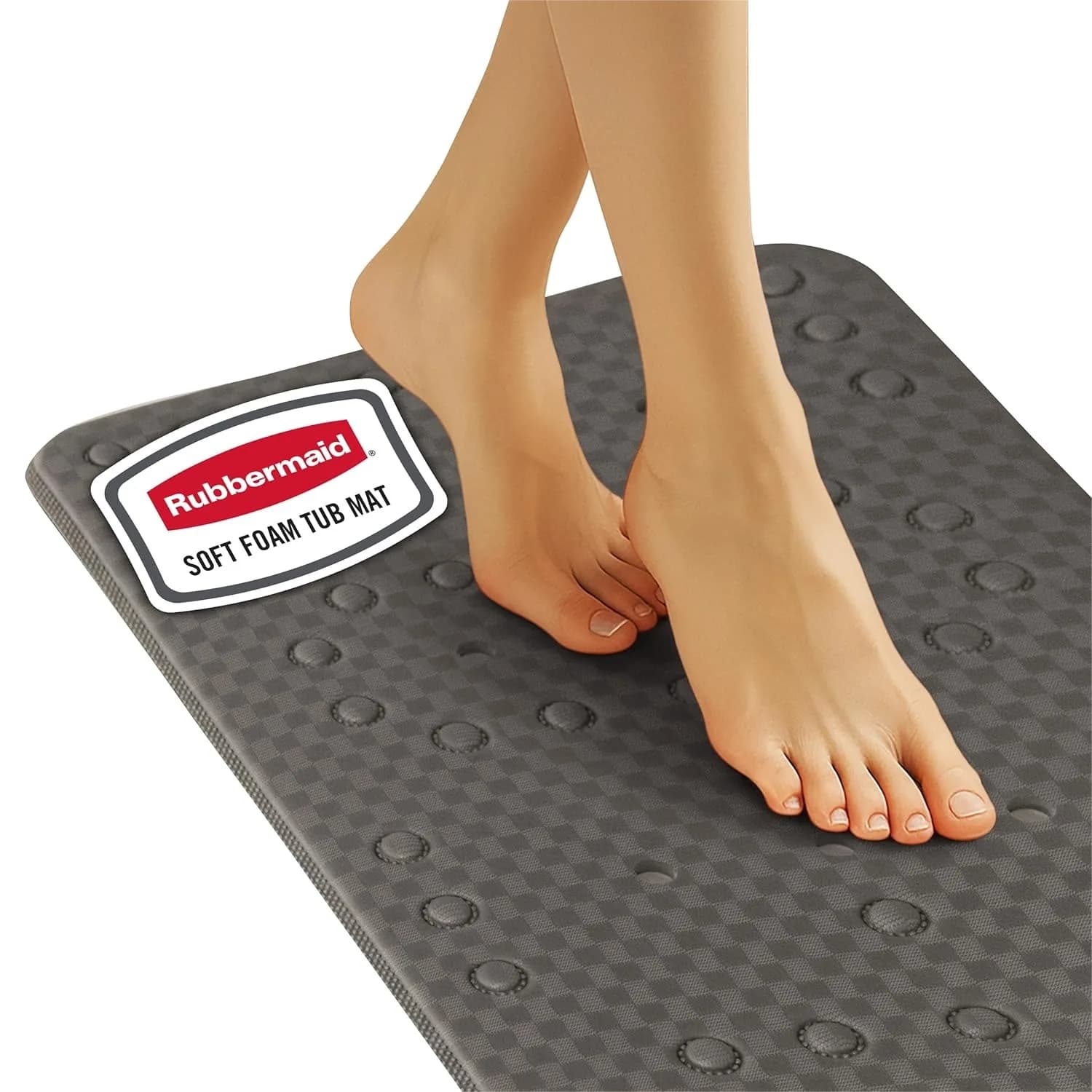 Tappetino da bagno antiscivolo con fori per drenaggio rapido, tappetino in morbida schiuma per doccia, senza BPA, 35,88 x 17 pollici, grigio