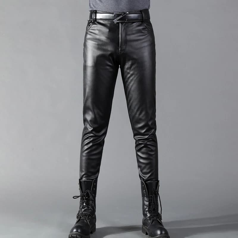 Pantaloni in pelle da uomo Skinny Fit Elastico Moda Pantaloni da motociclista in pelle PU Pantaloni da discoteca per feste e danza sottili