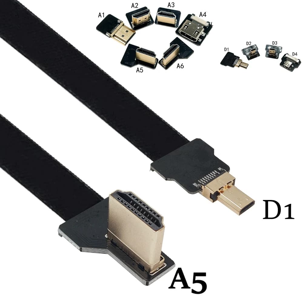 90-degree HDMI FPV Adapter, flat FPC tape, compatible with MICRO HDMI, 20 pin cable pitch for multi-copper aerial photography