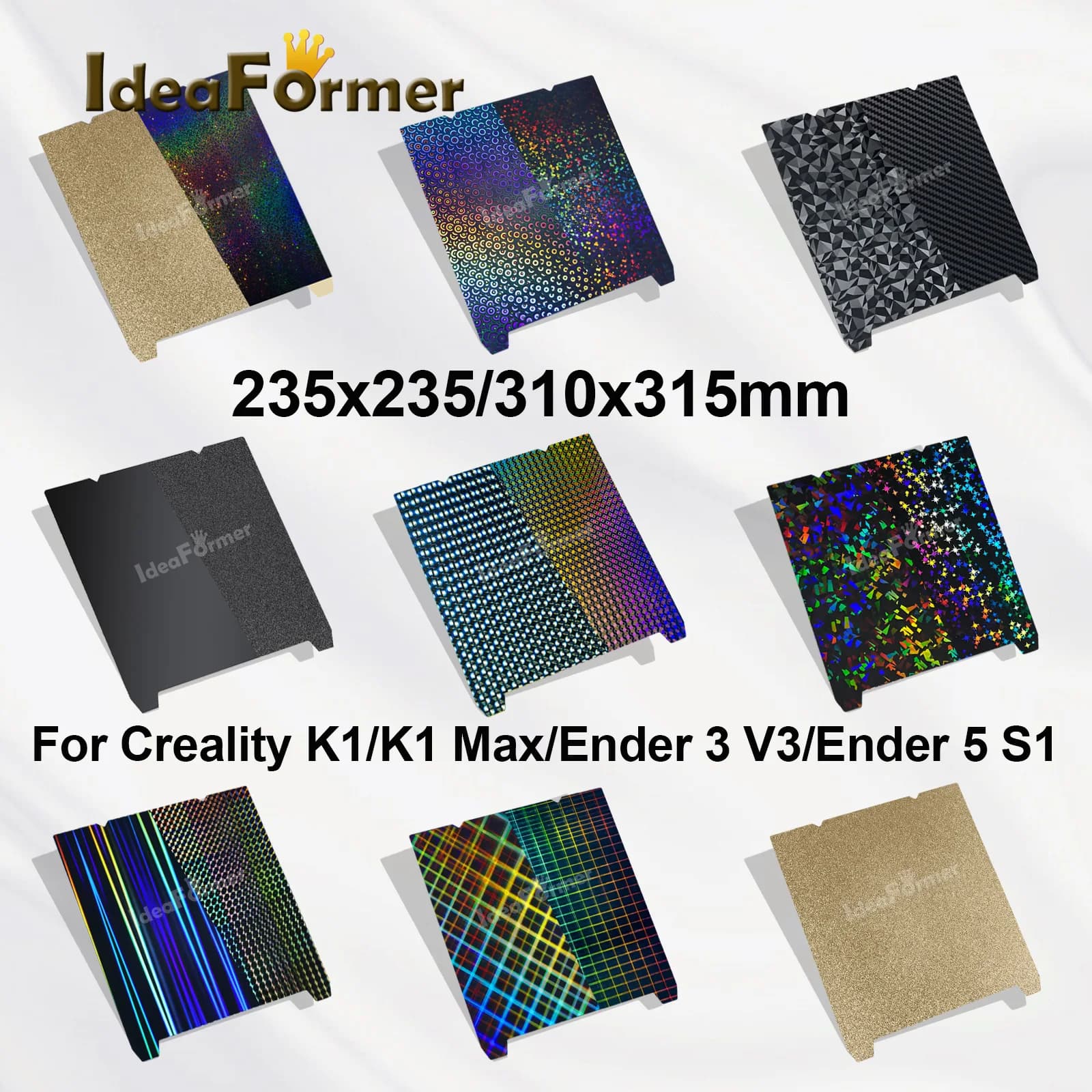 Piastra di stampa Creality K1 Max 235x235/310x315mm per stampante 3D, piastra riscaldante Creality K1, piastra di stampa liscia H1H PEO PET Texture PEI Sheet