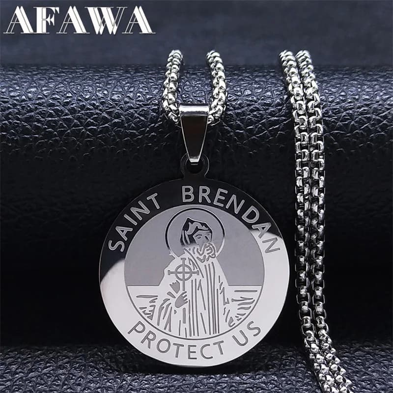 SAINT BRENDAN Stainless Steel Round Pendant Necklace Women/Men Silver Color Religious Archangel Necklaces Jewelry collier 3190
