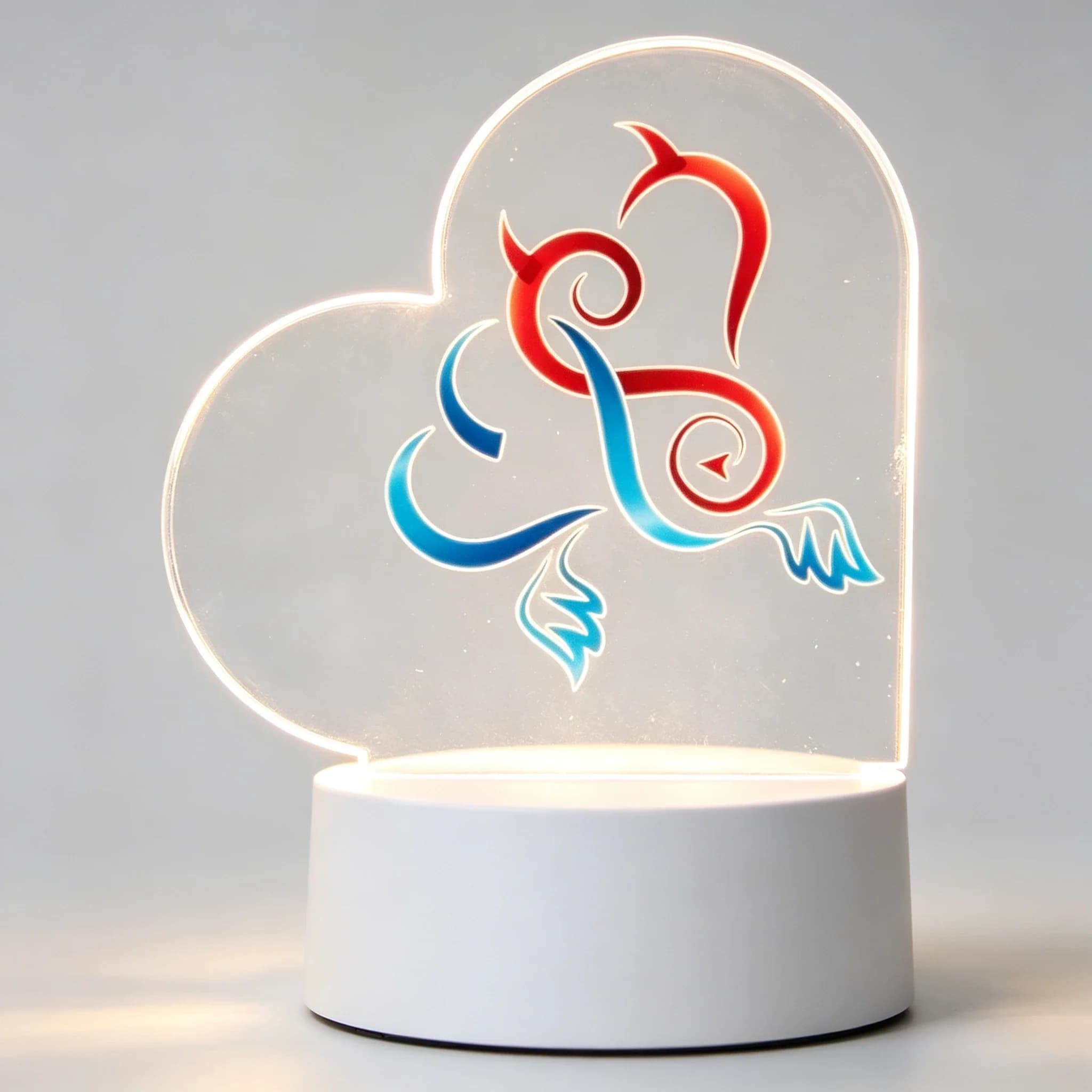 Heart Shaped Acrylic 3D Night Light Devil Angel Pattern USB Desk Lamp Bedroom Decor Lamp