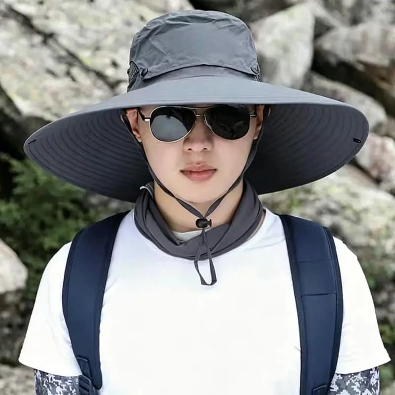 Detachable Large Brim Sun Hat UV Protection Breathable Mesh Cap Foldable Men And Women Outdoor Fishing Hiking Beach Caps