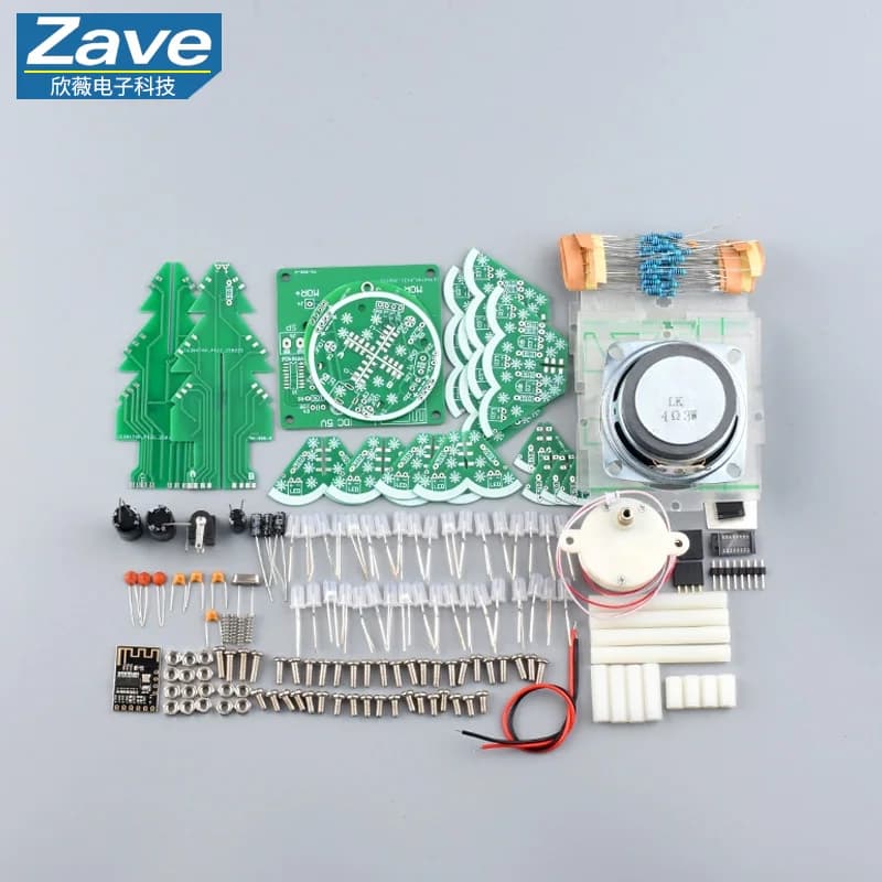 Kit fai da te Produzione di albero di Natale stereo 3D rotante con 51 MCU, LED RGB rotante e altoparlante Bluetooth