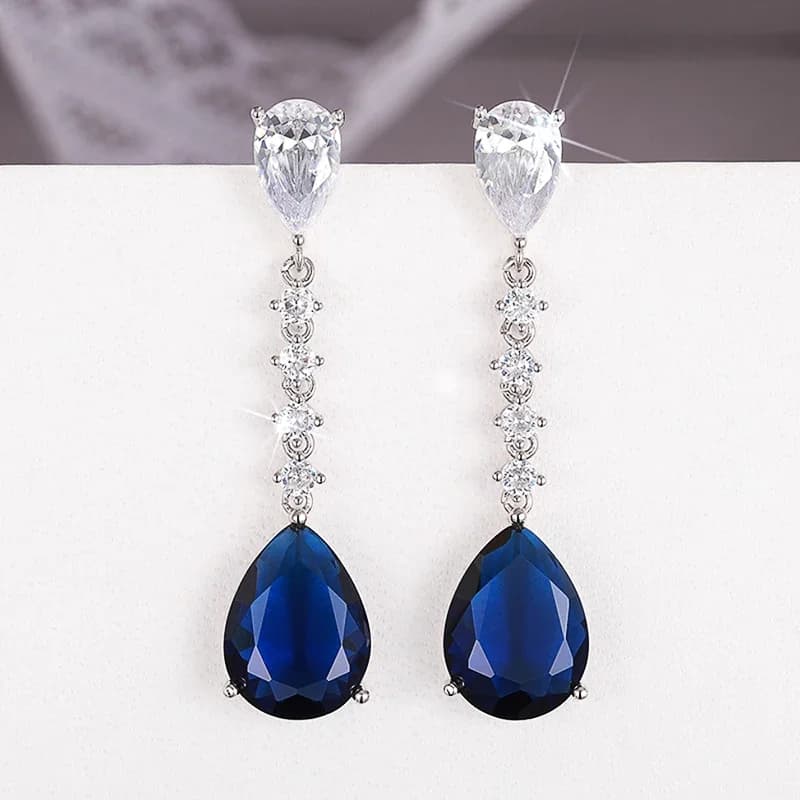 Huitan Creative Blue Waterdrop Cubic Zirconia Drop Earrings Female Exquisite Wedding Jewelry Graceful Temperament Accessories