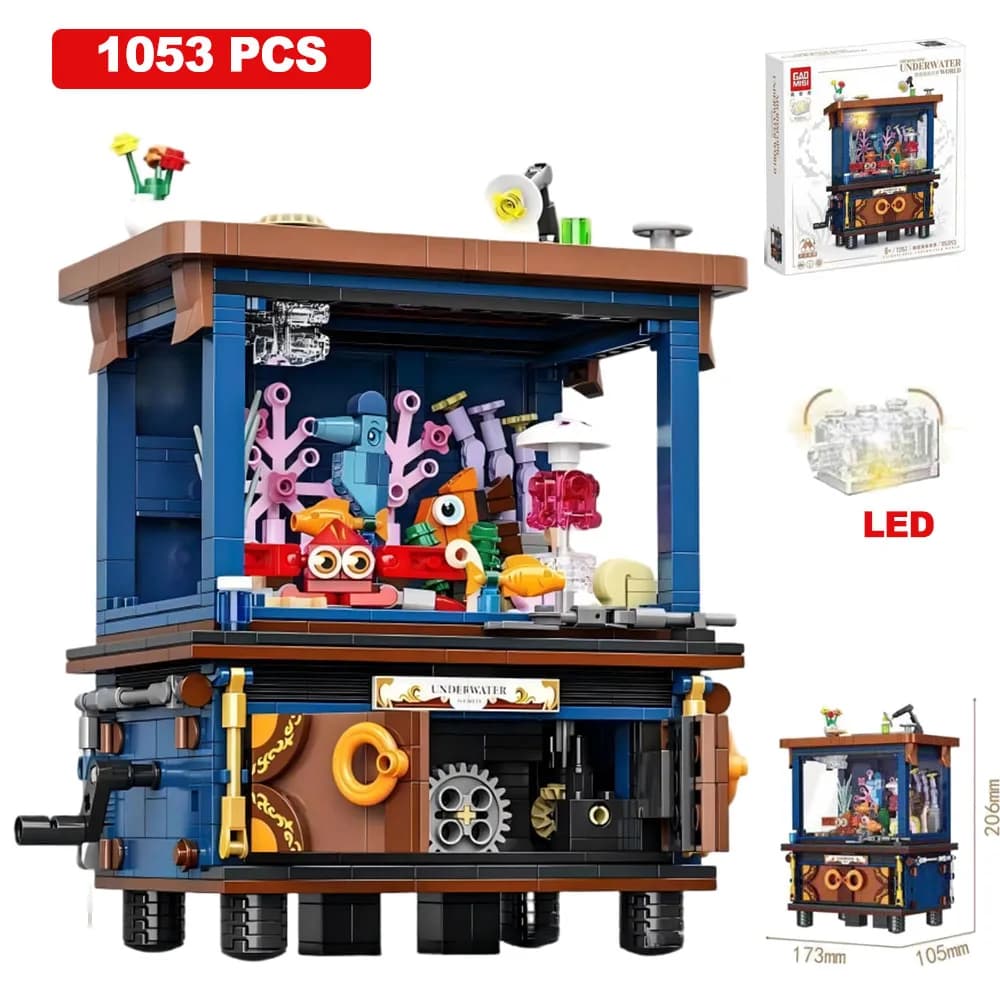 1053PCS City Home Decor Microcosm of the Deep Sea Creative With LED Light Marine Fish Shape Building Blocks Clownfish Toys Gifts