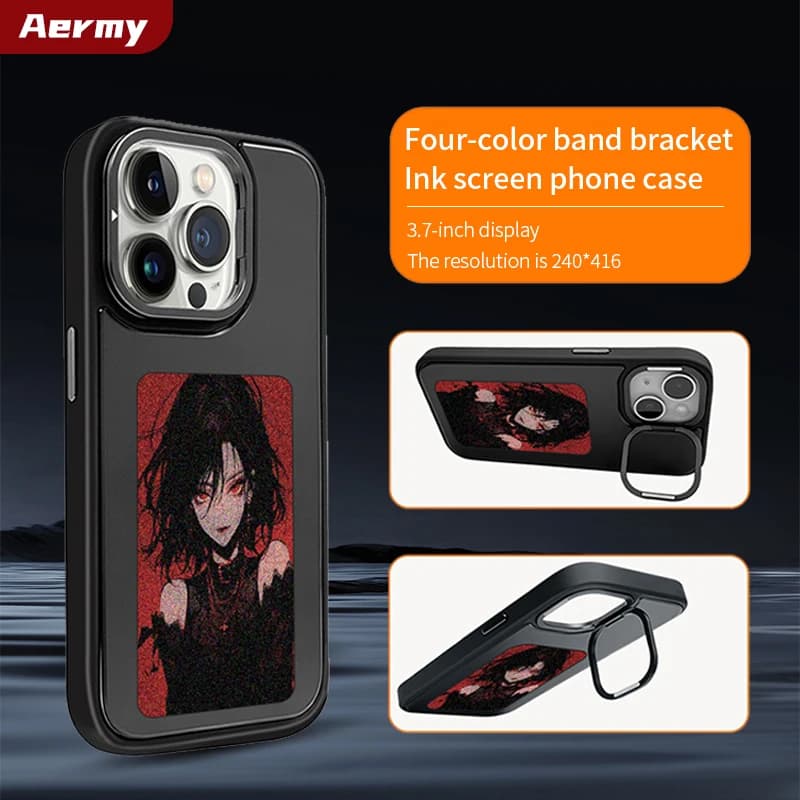Aermy 3.7 pollici NFC E-ink Phone DIY HD 4 colori Custodia E-paper Ink Screen Case con stent per Iphone 14/15/16 Pro Max