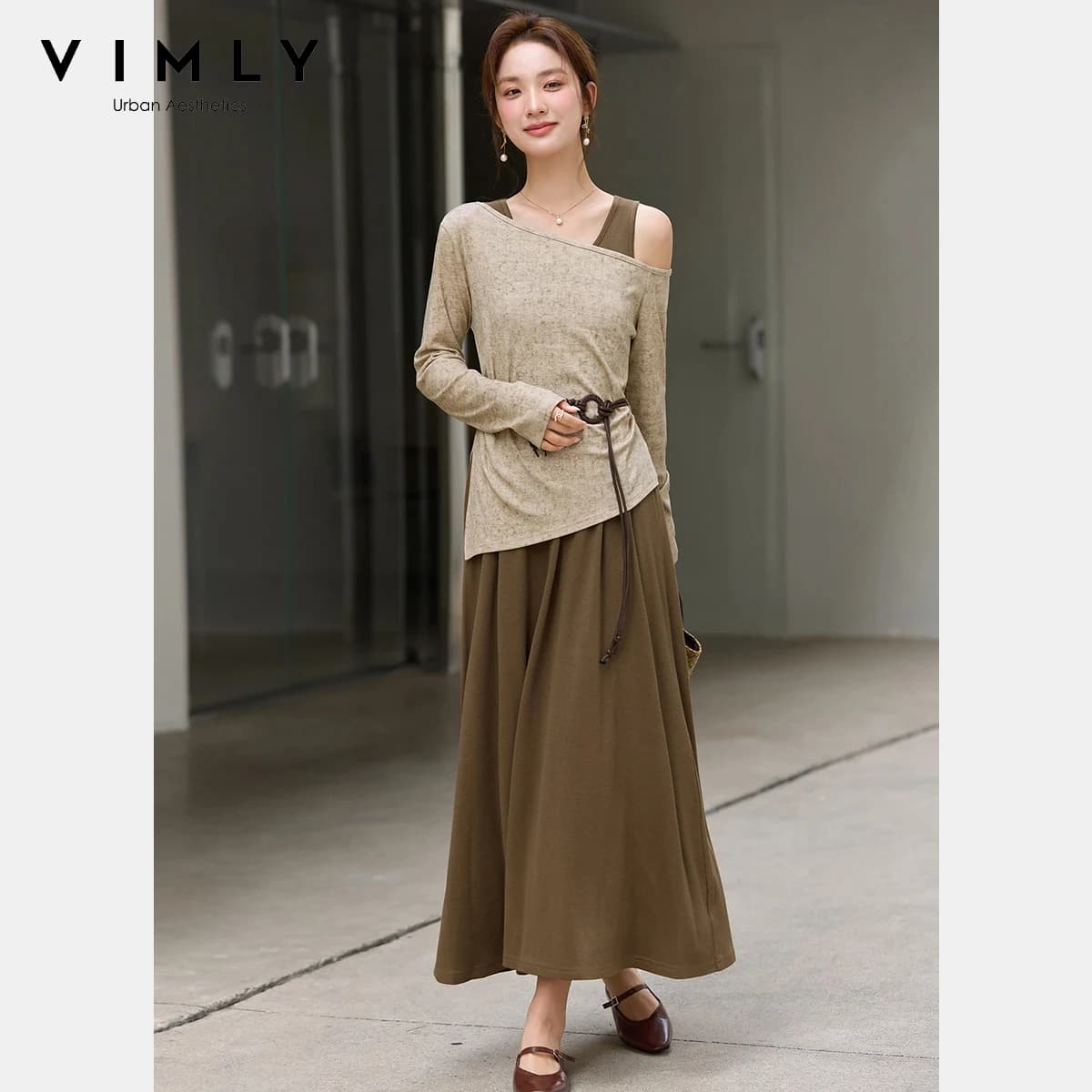 VIMLY Set Due Pezzi Donna Primavera 2026 Nuova Moda Top Senza Spalle con Scollo a U e Vestito Aderente Elegante Completo da Ufficio A3873
