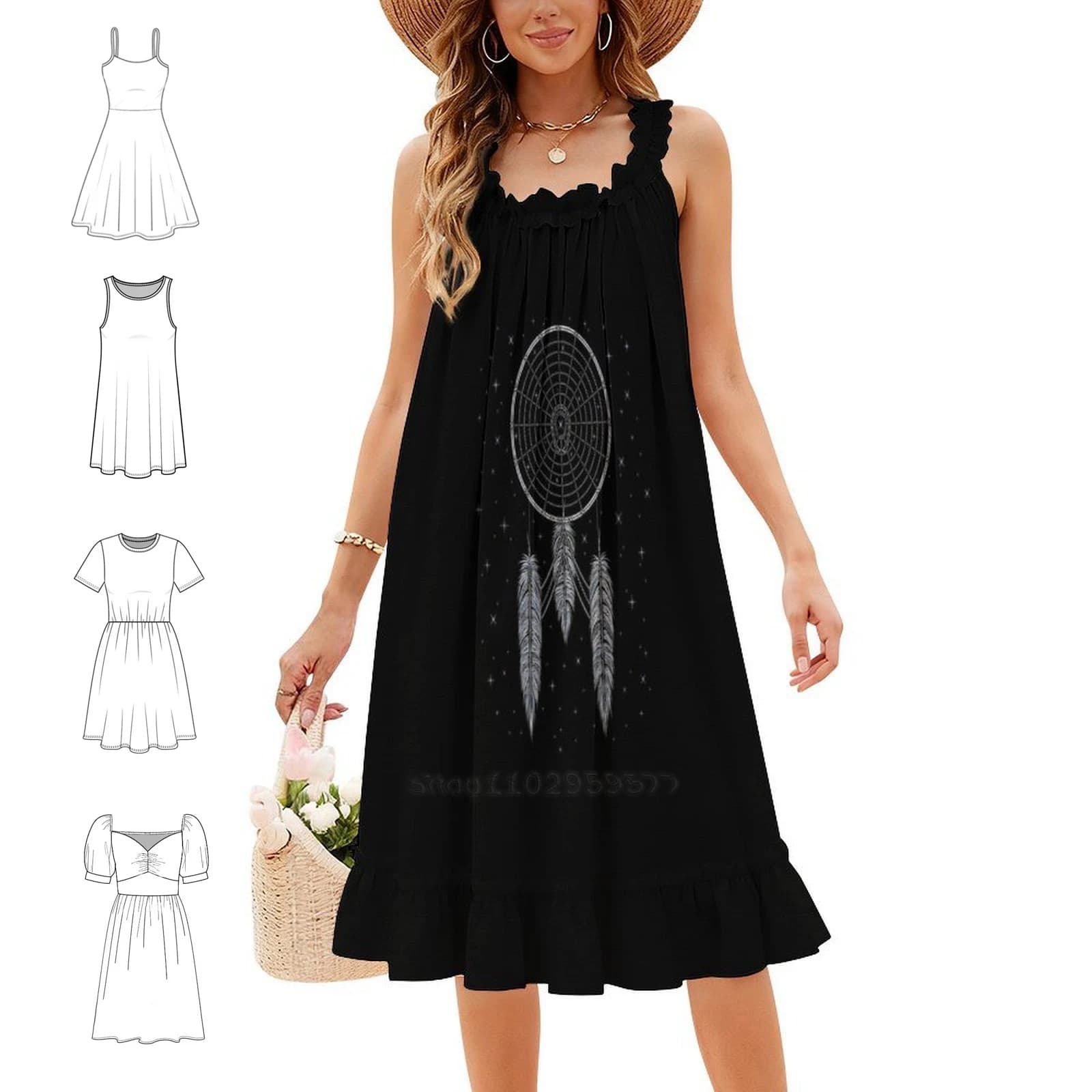 To Boldly Dream Boho Chic Dress Elegant Fashion Beach Wedding Party Gown Star Spaceship Dreamcatcher Dream Women's Dress