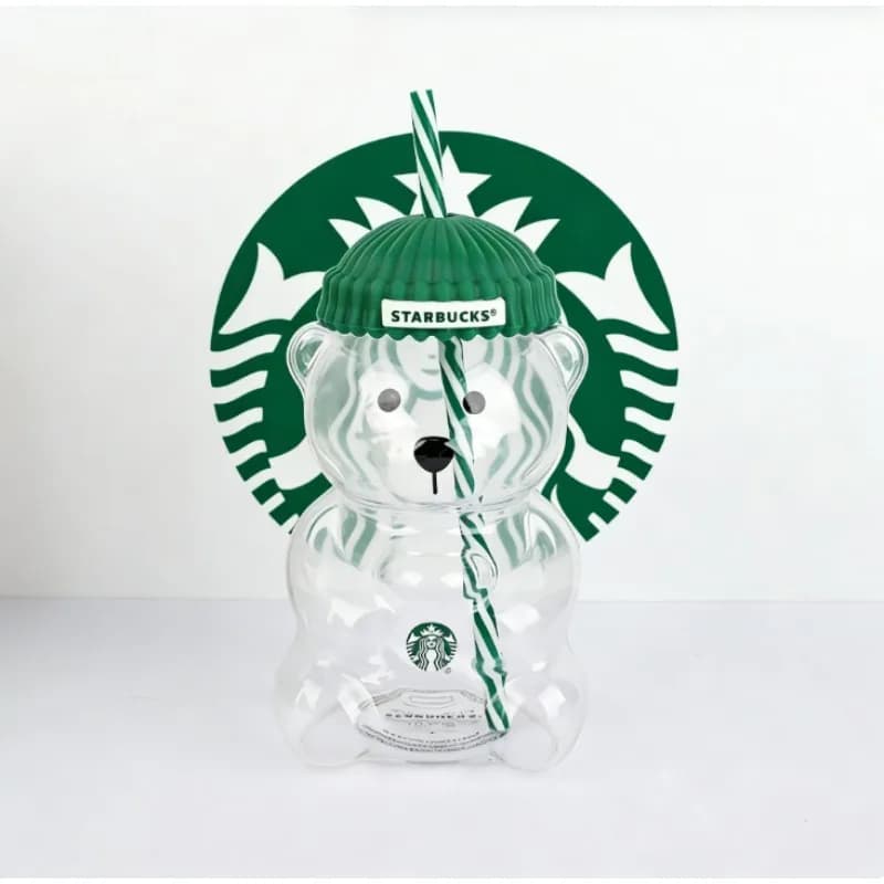Bicchiere in Vetro Starbucks North America con Cappello e Cannuccia per Bevande Fredde