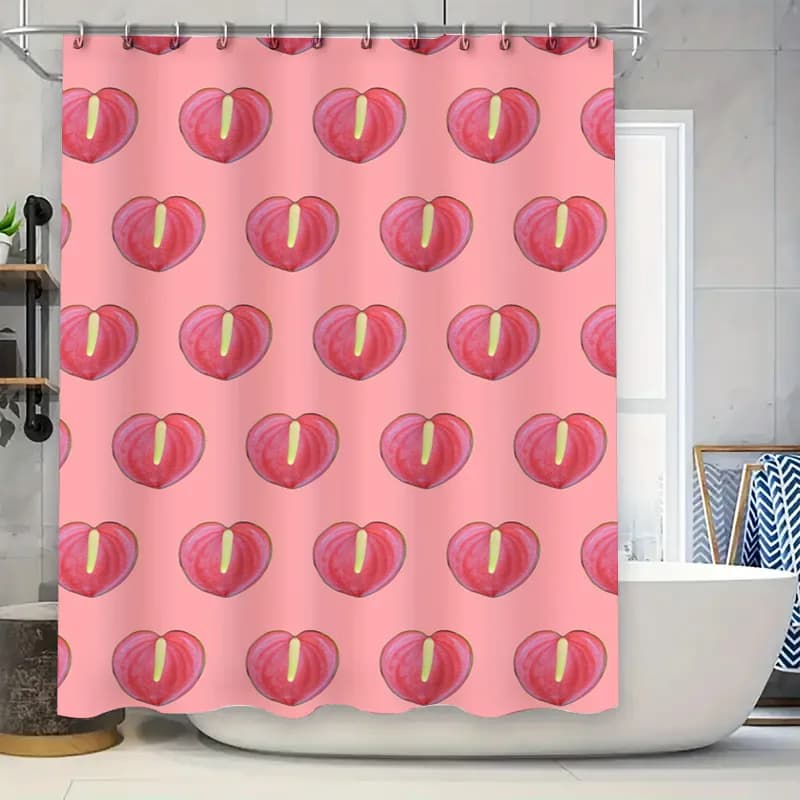 Tenda da doccia con motivo a cuore rosa amore Decorazioni per la casa Tappetino da bagno impermeabile Set di accessori per il bagno Rosso Rosa Dimensioni 69x70 (L)