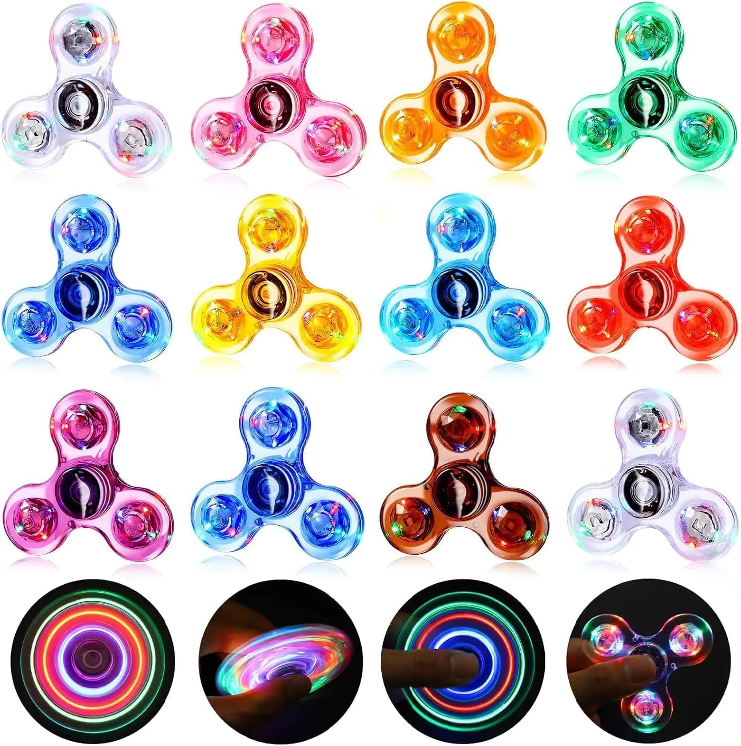 Fidget Spinners Confezione da 12, Regali per il Cestino di Pasqua per Bambini, Riempitivi per Uova di Pasqua, Fidget Luminosi in Bulk