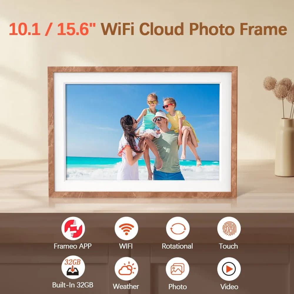 Cornice per foto digitale WiFi da 10,1/15,6 pollici Cornice digitale intelligente da 32 GB con cornice digitale per touch screen HD 1920 * 1080 IPS Regalo