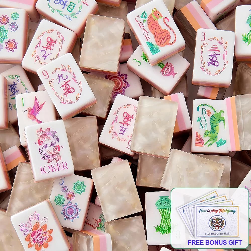 2026 Pearl Pink Acrylic American Mahjong Set 4-Layer Luxury Etched Mah Jongg Tiles for Family Party Entertainment Surprise Gifts