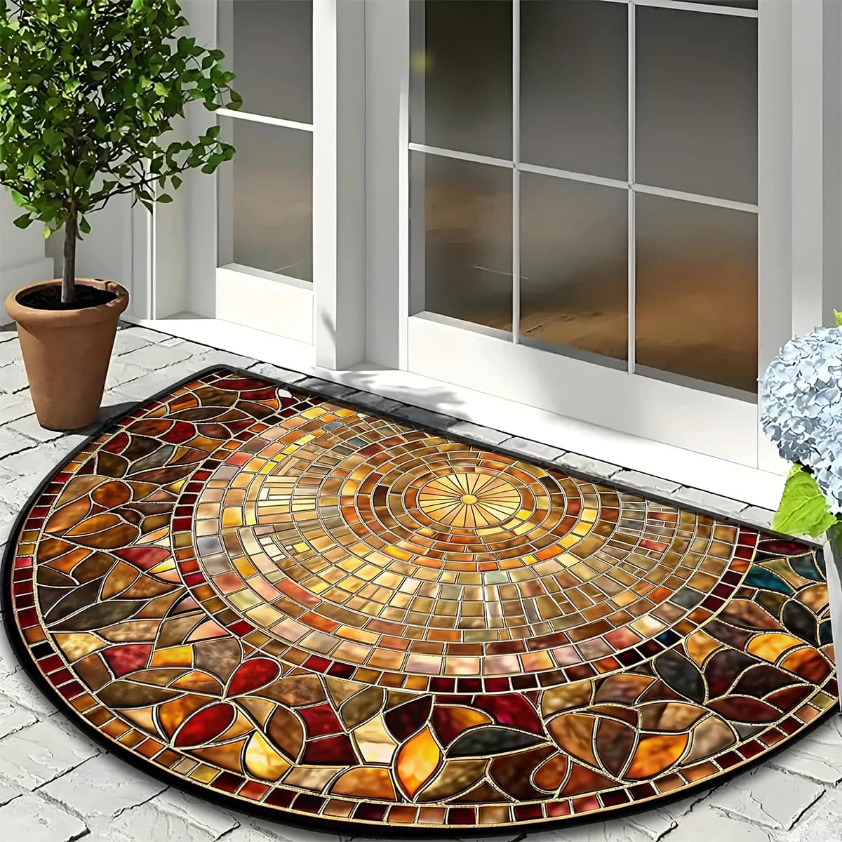 Semi-circular Arched Printed Diatom Mud Entrance Mat Absorbent Non Slip Porch Door Floor Rug