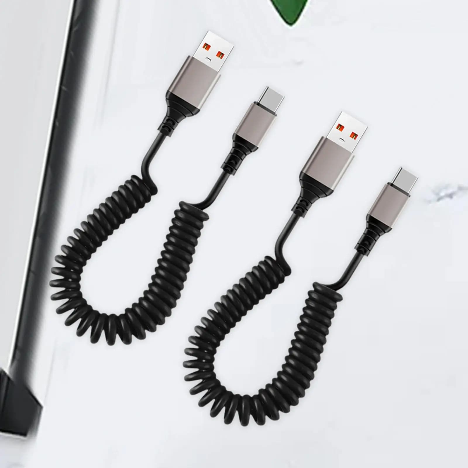 2x Cavi di Ricarica Rapida USB C, Cavo di Ricarica USB Tipo C a Spirale per Viaggi, Camion, Auto e Dispositivi Elettronici