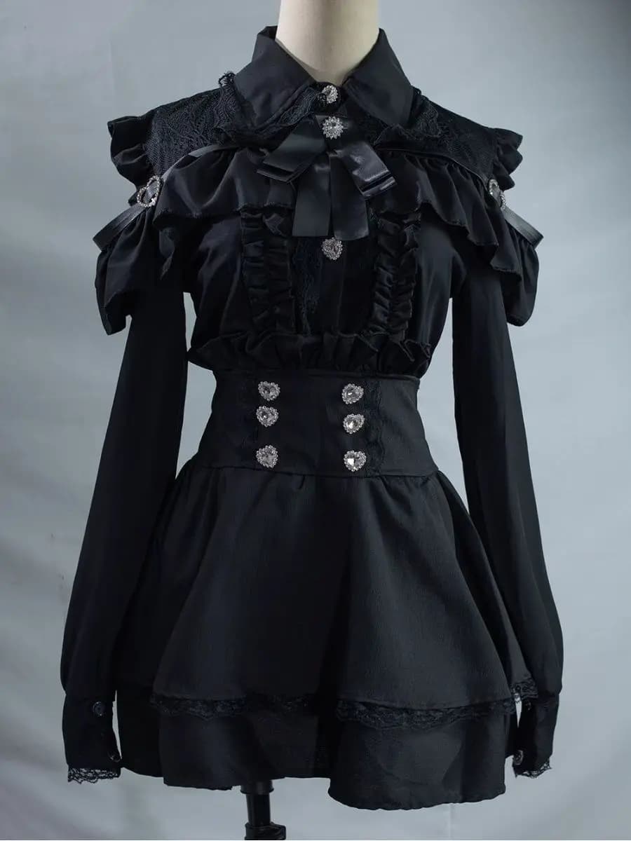 Subculture JK Uniform 2 Piece Set Off Shoulder Sweet Blouse High Waist Mini Skirt Set Japanese Style Lolita Set Chic