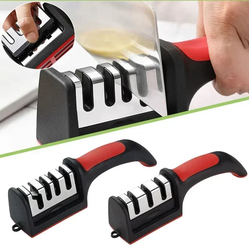 Professional 3/4 segment sharpeners – Portable with anti-slip base, multi-purpose tool with stone for sharpening for kitchen knives