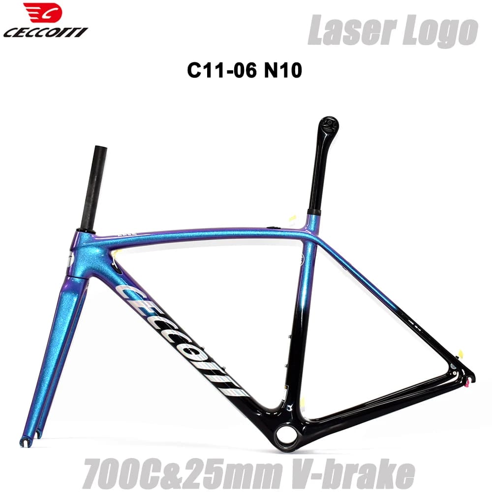 Telaio Bici da Strada in Carbonio Modello CECCOTTI RF11 Super Leggero con Freno V-Brake, PF30 BB 700C X 25C Compatibile con Di2 e Componenti Meccanici