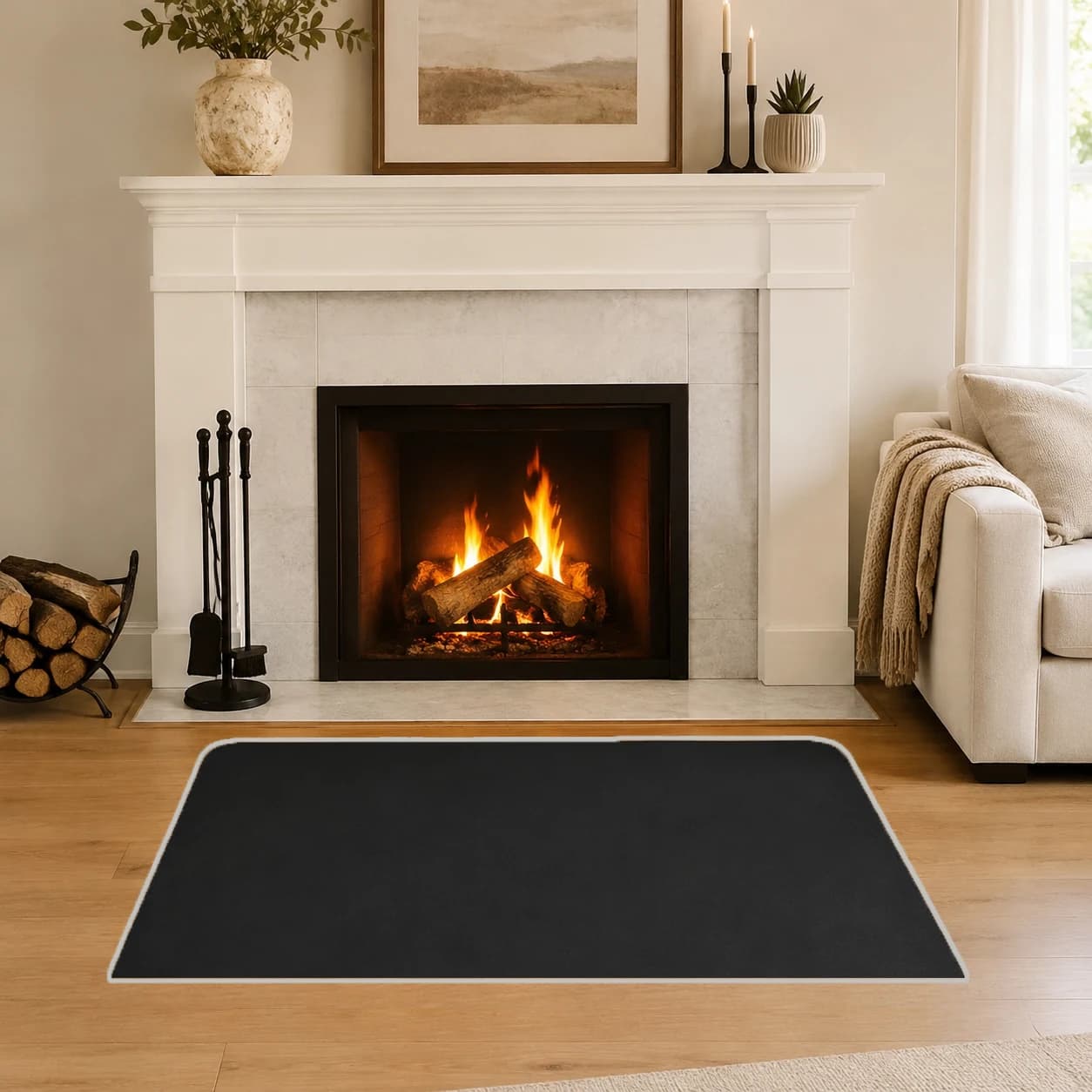 Round Square Fireproof Hearth Mat Silicone Coated Glass Fiber Heat Resistant Protective Pad for Fireplace BBQ Camping Stove