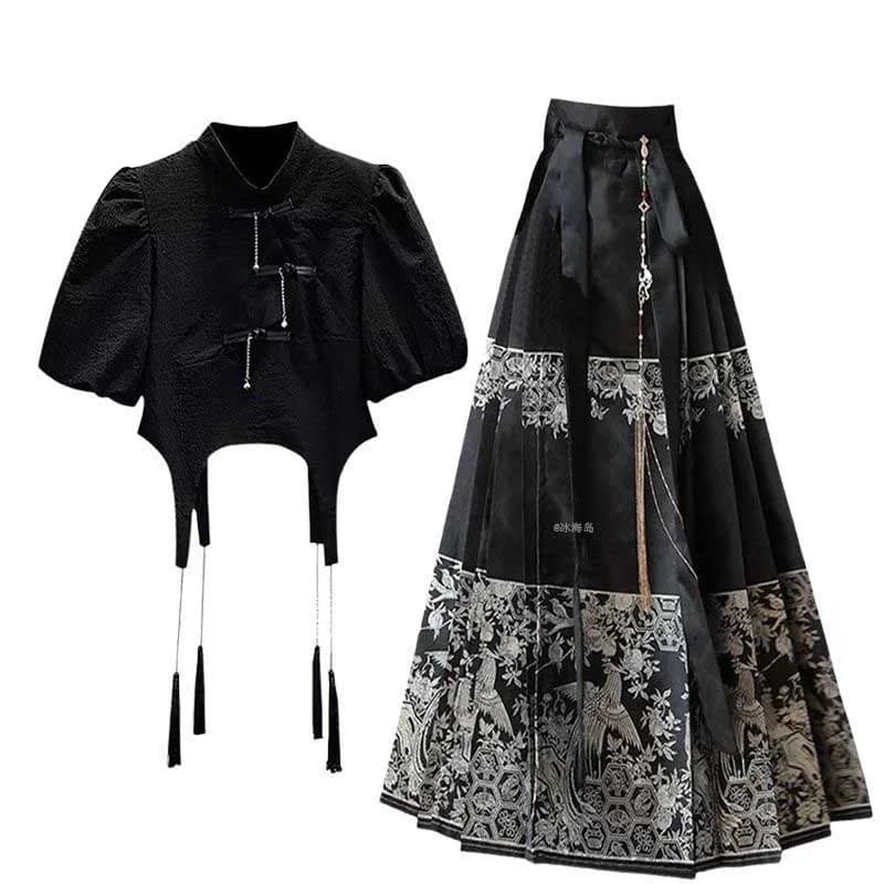 Summer2025New Style Hanfu in stile cinese design superiore dimagrante e nascosto set di due pezzi di gonna a faccia di cavallo in stile cinese