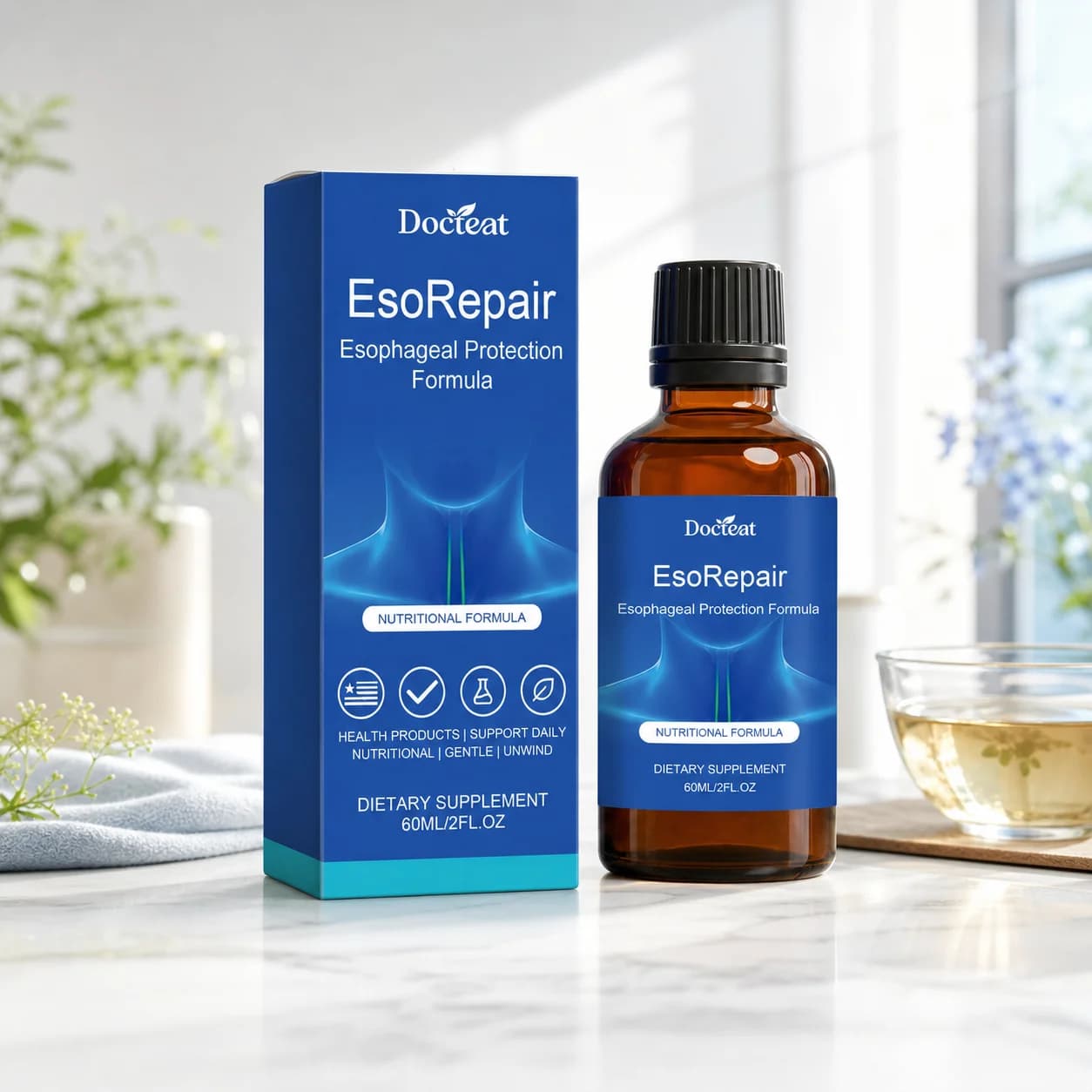 Docteat Digestive Comfort Liquid Drops with Aloe Vera Licorice Turmeric Grape Seed for Stomach Wellness Antioxidant Support 60ml