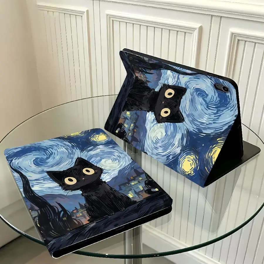 Case for Xiaomi Pad 5 6 7 8 Pro Pad 6s Pro 7 Ultra Redmi Pad SE K Pad 8.8 9.7 12.4 Inch with Pencil Slot Black Cat Starry Night
