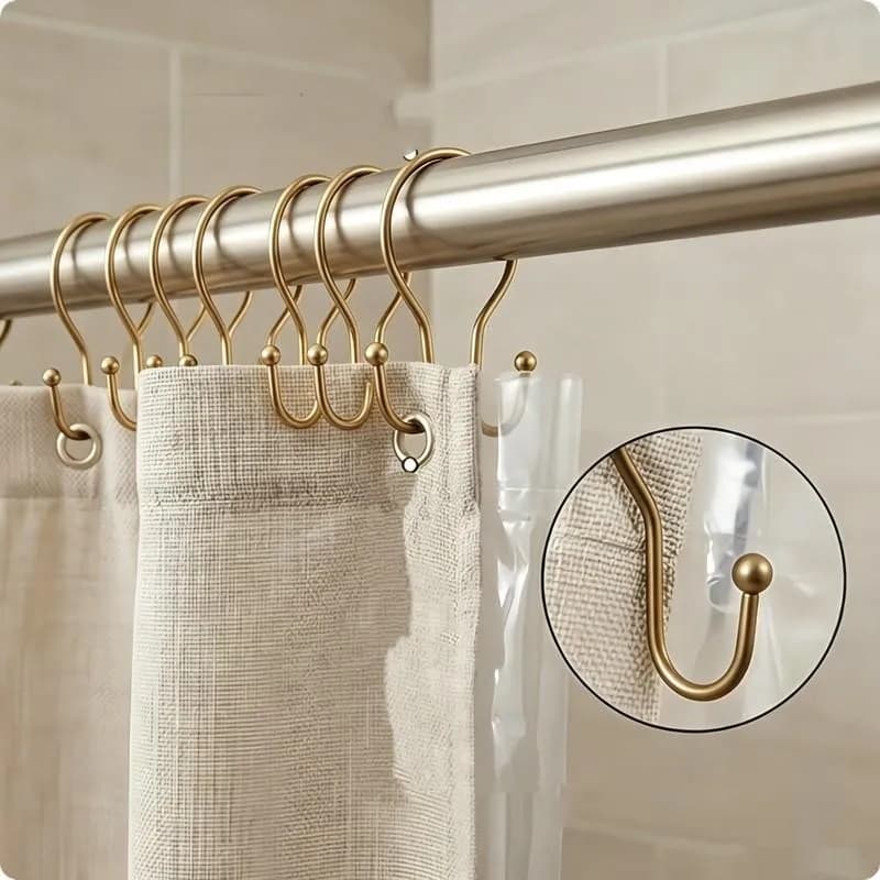 Gold Double Ear Shower Curtain Rings 31 pcs, Smooth Sliding Iron, Easy to Install on Bathroom Shower Rods