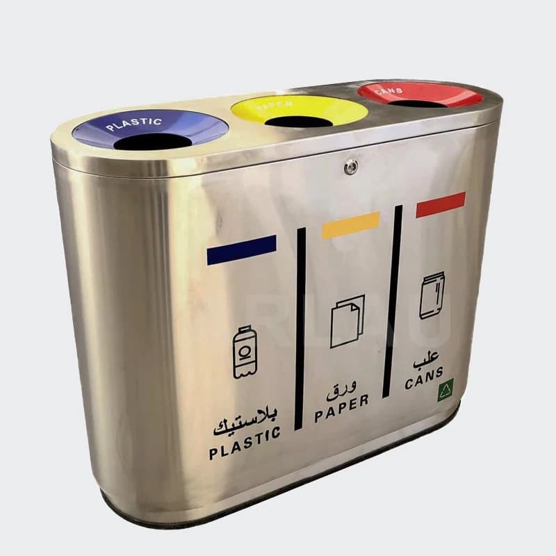 Outdoor Commercial Stainless Steel 2 3 4 Compartment Recycling Station Metal Waste Bin Shopping Mall Public Garbage Trash Can